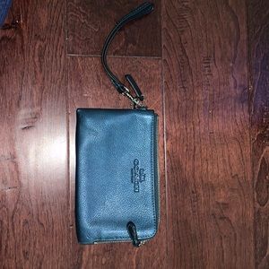 Coach Double Zipper Navy Wristlet